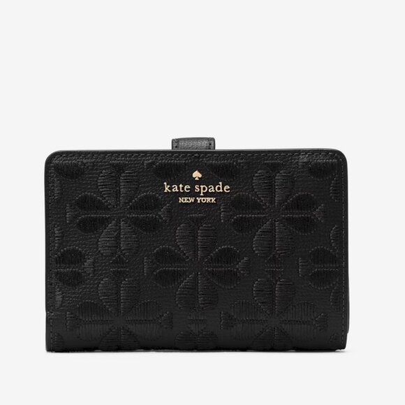 NEW Kate Spade New York Spade Flower Embroidered Medium Bifold Wallet In Black - Picture 2 of 5